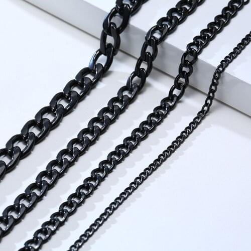 Modyle Black Punk Vintage Curb Cuban Link Chain Bracelet for Men Women Couples Stainless Steel Wristbands Jewelry