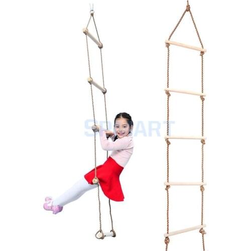 Kids Indoor and Outdoor Playhouse Wooden 5 Rungs 300KG Rope Climbing Ladder Garden Game Sports Toy