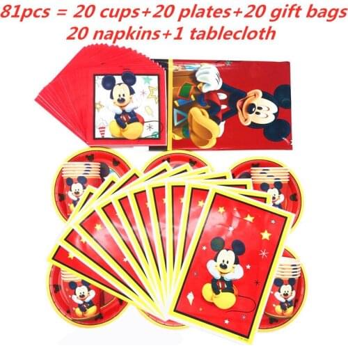 Disney Red Mickey Mouse Theme Birthday Party Decoration Tablecloth Gift bag Family Party Cup Plate Napkin Disposable Tableware
