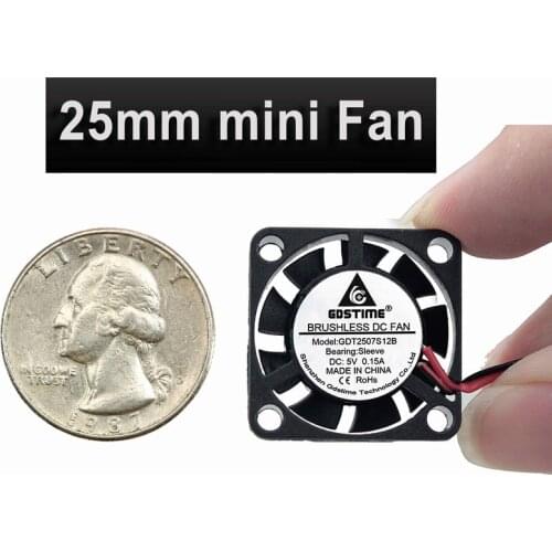 Gdstime 2 Pcs DC Brushless Fan 5V 2 Pin 2.0 25x25mm Cooling Fan Laptop Mirco Radiator 2507 25mm x 7mm Small Cooler