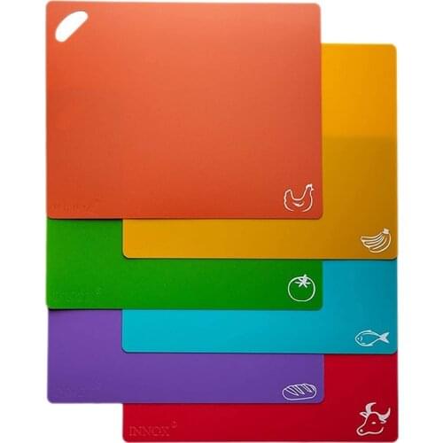 Flexible Plastic Chopping Board Set of 6 - Mats with Food Icons & Easy-Grip Handles