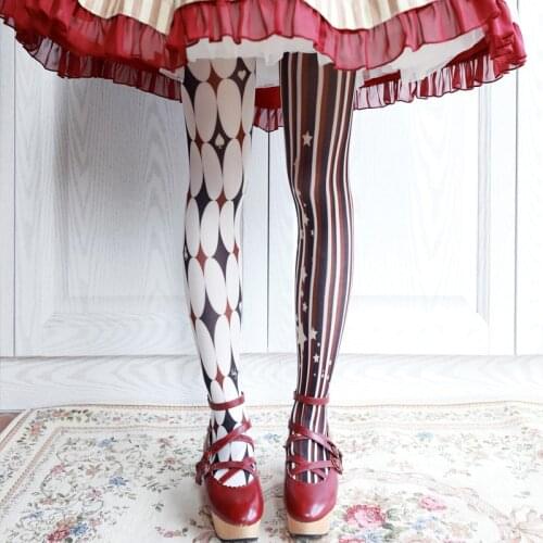 The clown Halloween, The original lolita printed tights gothic dark stripes render socks