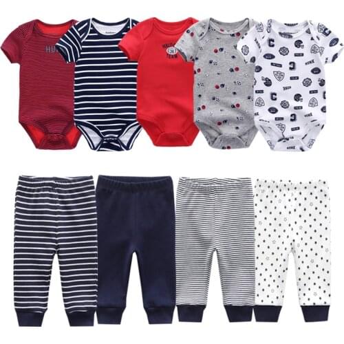 Newborn Set Baby Boy 5-piece Bodysuit+4-piece Pants Clothing Casual Cartoon Toddler Girl Clothes Suit Cotton Soft Indoor&Outdoor