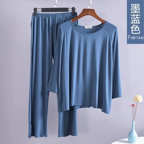 Two-piece Pyjamas Suit Womens Cotton Pajamas Set Autumn Modal Home Wear Female Can Be Worn Outside Solid Casual Sleepwear Suit