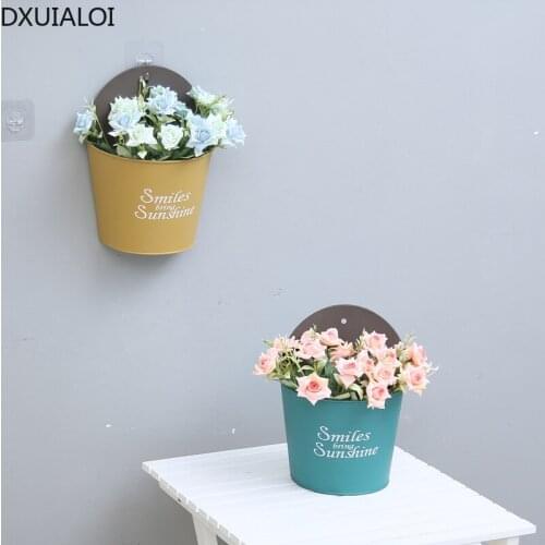 Retro creative iron barrel wall-mounted flower pot housewarming gift home living room wall plant potted balcony decoration