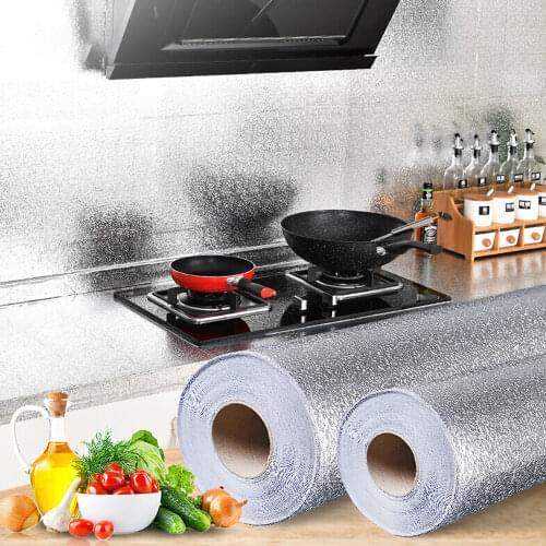 Kitchen Wall Stove Aluminum Foil Oil-proof Stickers Anti-fouling Self-adhesive Wallpaper DIY Waterproof Stove Cabinet Sticker