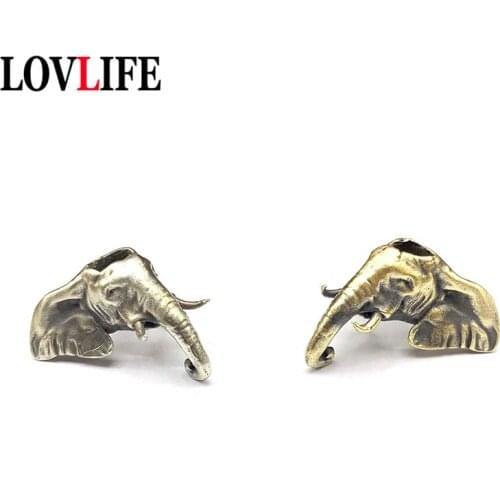 Brass Knife Beads Pendants Jewelry African Wild Elephant Animal Head DIY Umbrella Rope Lanyard Hanging Accessories Keychain EDC