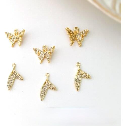 Copper-plated 18K gold micro-inlaid zircon fairy fish tail butterfly pendant DIY earrings bracelet necklace material