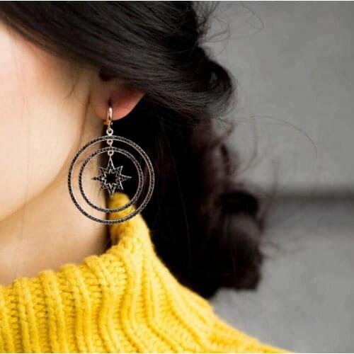 Fashion Korean Punk Geometric Asymmetry charm dangle Earrings for Women Girl Pendientes Brincos Round Star Earring Jewelry