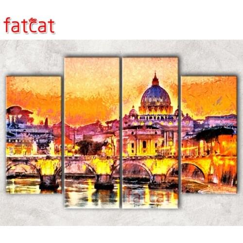 FATCAT Abstract castle landscape 4 Piece Diy Diamond Painting Full Square Round Drill Diamond Embroidery Needlework AE1650