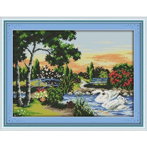 Everlasting Love Swan Lake (2) Chinese Cross Stitch Kits Ecological Cotton Stamped Printed 11CT 14CT DIY Christmas Decorations