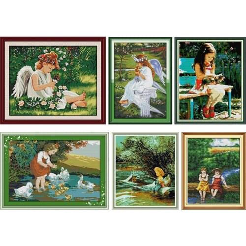 Cross Stitch Kits Stamped Patterns Angel on Greenery 11CT 14CT Counting Printed Craft Embroidery Art Sewing Decoration Gift Sets