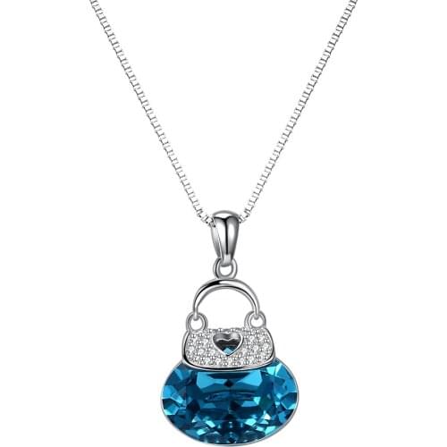ZEMIOR S925 Sterling Silver Necklace For Women Tiny Handbag Pendant Cute Blue Crystal Recommend Birthday Gift Fine Jewelry