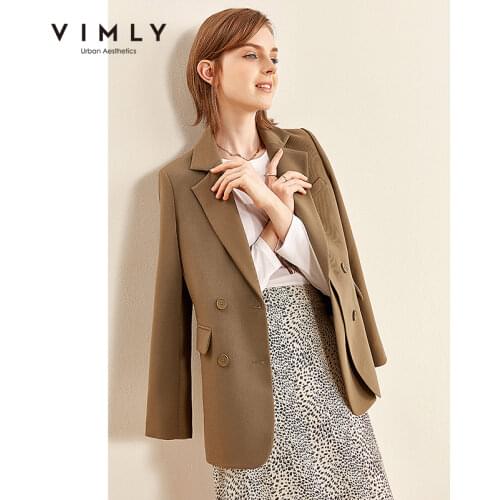 Vimly Office Ladies Blazers and Jackets Women Vintage Notched Double Breasted Business Female Formal Suit F2158