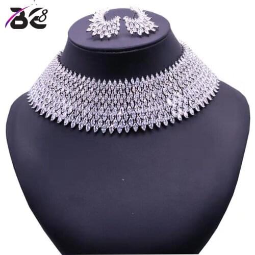 Be 8 Luxury Crystal Bridal Jewelry Sets White Color Pendant Necklace Earrings Sets Wedding African Beads Jewelry Set S125