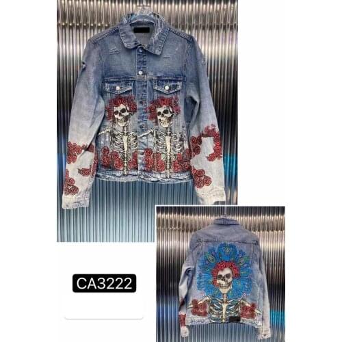 Ripped Denim Jacket Rose Skull printed denim jacket mens and womens casual jacket spring and autumn