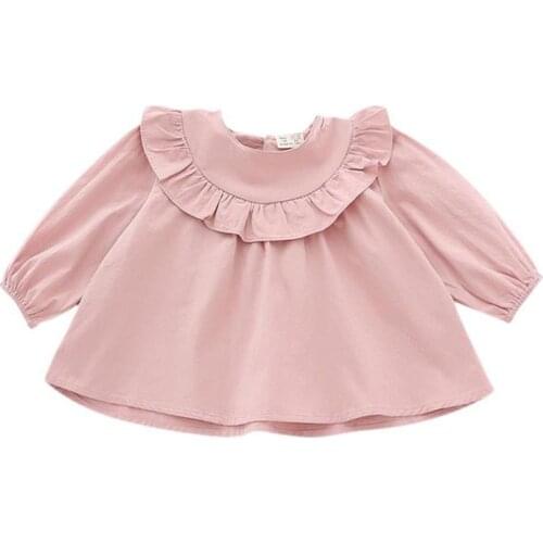 Spring Autumn Baby Girls Blouses Long Sleeve Cotton Lotus Collar Shirt Kid Girl Clothes Clothing Top
