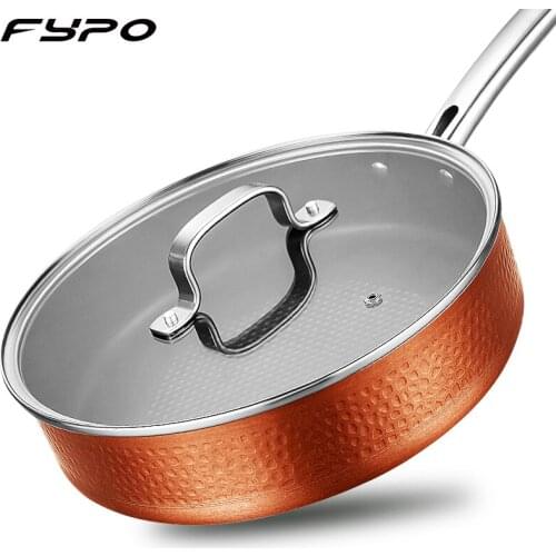11 Inch Frying Pan with Lid, Hammered Nonstick Copper Frying Pan,Induction Compatible ,For Kitchen Gas stove induction cooker