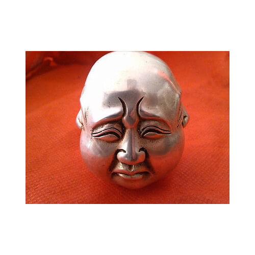 Old Collectibles Decorated Handwork Miao Silver Carve 4 Face Buddha Rare Garden 100% real Tibetan Silver Brassroom
