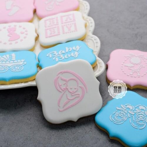 Baby Shower Cookies Stencil Cutter Coffee Cake Stencils Template Biscuits Fondant Mold Cake Decorating Tools Bakeware