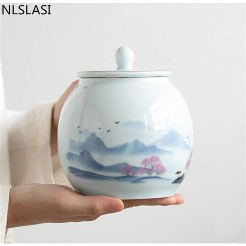 Large Capacity Ceramics Tea Jar Oolong Tieguanyin Sealed Storage Tank Travel Tea Boxes Coffee Dried Fruit Powder Canister