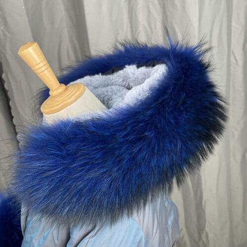 Real Raccoon Fur Collar Womens 100% Natural Fur Gray Collar Real Fur Shawl Raccoon collar Fur Scraves Royal blue