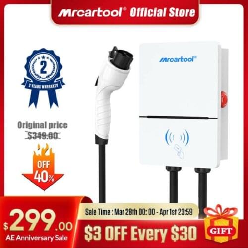 MRCARTOOL S310 EV Charger Station 32A 7KW J1772 Home Electric Car Charging Station Wallbox Wall Mount Type 2 Cable 110V/220V