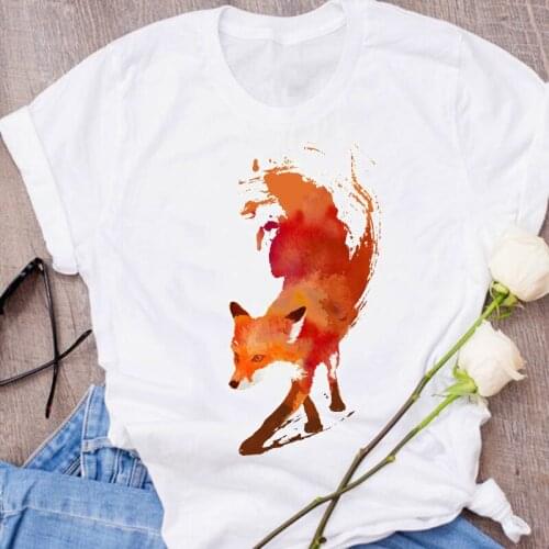 Women Graphic Fox Animal Cartoon Printing 90s Cute Short Sleeve 90s Print Clothes Lady Tees Tops Female T Shirt Womens T-Shirt