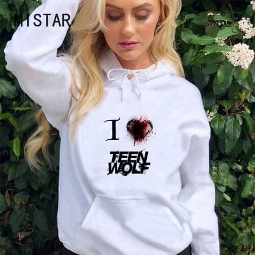 Women Hoodie Long Sleeved I love teen wolf Women Hoodies Sweatshirt Oversized Fashion Tops Autumn Female Clothing Drop ship
