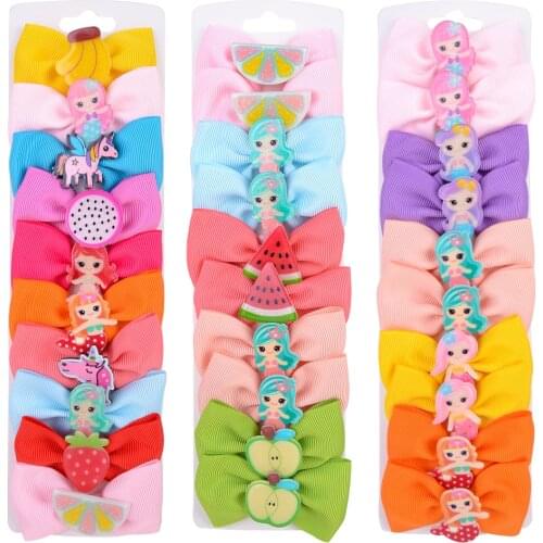 10Pcs/Set Lovely Fruit Mermaid Pattern Hair Clip For Baby Girls Hairpins 2020 Boutique Handmade Ribbon Headwear Hair Accessories