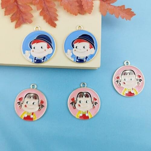 10pcs Kawaii Enamel Round Charms Pendants Cartoon Boys Girls Metal Charms Fit Earring Bracelet Jewelry DIY Accessory