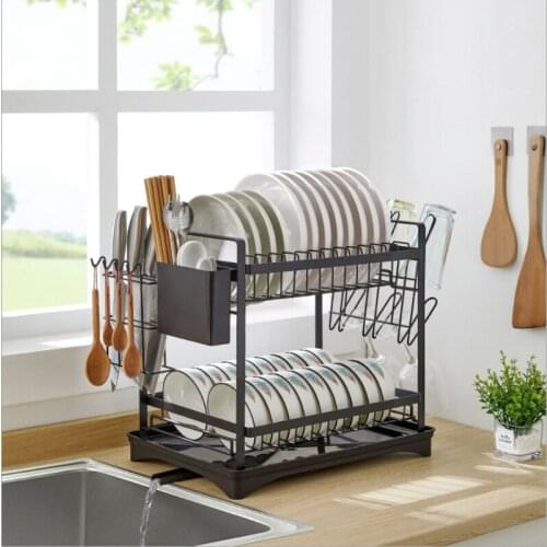 2-Storey Dish Rack Stainless Steel Baking Paint Sink Drainage Rack Kitchen Shelf 2 Storey Articles Receiving Sink Dish Rack