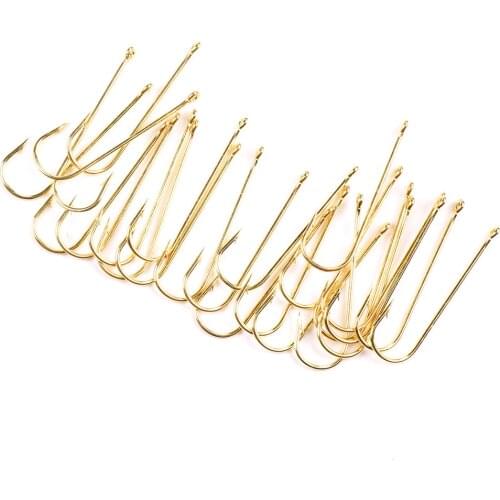 25pcs Long Shank Aberdeen Fishing Hooks Fresh Water Living Baits Hook Fish Jig Hooks PanFish Crappie Fishing Tackle Hook Gold