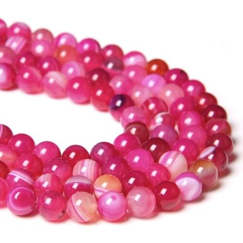 4 6 8 10 12 MM Matte Smootn Natural rose red pink agates Stone Beads loose spacer Stripes Agates Stone Beads for Jewelry Making