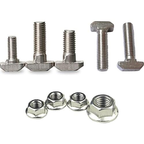 5-40pcs/bag M5 M6 M8 Stainless Steel Hexagon Flange Nuts T-Slot Drop-In Stud Screw Bolt T-type Nuts Fastener for Aluminum Profile 2020 3030 4040