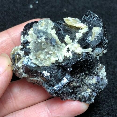 89.6gNatural purple fluorite and wolframite crystal mica pyrite teaching specimen healing energy quartz gem collection jewelry