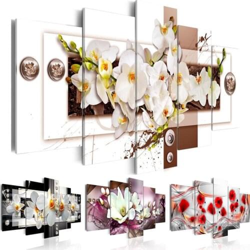 DIY Diamond Painting Cross Stitch Kits Diamond Embroidery Full square round Diamond Mosaic 5 Pieces Mangnolia Flower Orchid icon