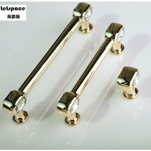 Free Shipping 96/128mm Luxury diamond Furniture handleS Crystal kitchen TV cabinet wardrobe door pull Gold cupboard dresser knob