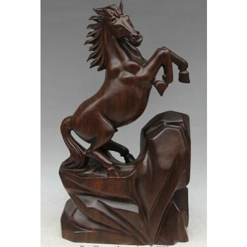 Free Shipping JP S0524 20" Chinese wood Animal stone run success Zodiac Year Horse Statue sculpture