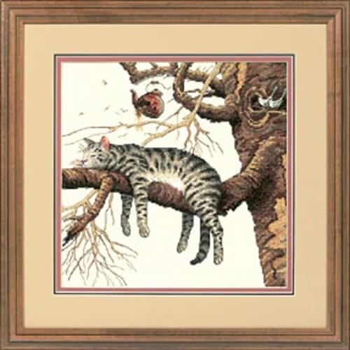 Free Delivery Top Quality Lovely Counted Cross Stitch Kit Too Pooped Cat Kitten Sleep on the Tree Bird Nest dim 35087