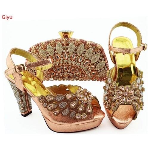 Doershow fashion style 2019new coming Italian matching shoe and bag set african wedding peach shoe and bag sets for lady SKP1-27