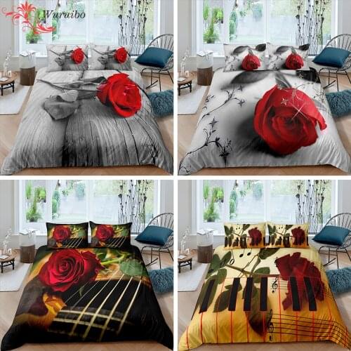 Home Textile Noble Red Rose Printed Duvet Cover Set King Queen Size 3PCS Luxury Bedding Sets Comforter Bed Cover With Pillowcase