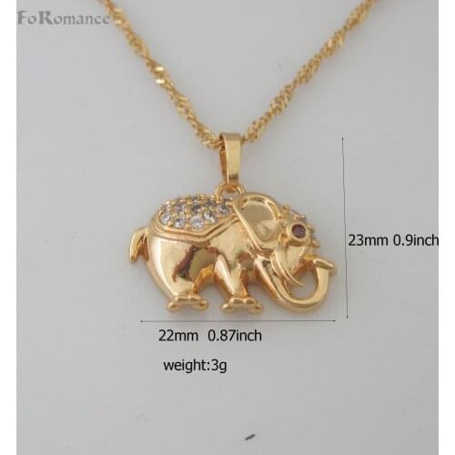 Foromance /- YELLOW GOLD OVERLAY 18" NECKLACE& VIVID ELEPHANT CZ STONES CHARM PENDANT HANGS 23MM 0.9 inch