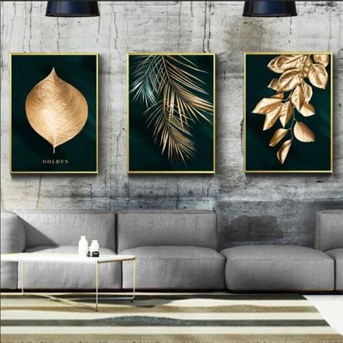 Golden Leaf Canvas Abstract Painting Wall Art Poster and Print Decorative Pictures for Living room Home Decoration Salon