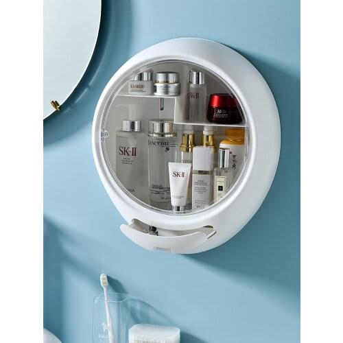 No Punching Cosmetics Storage Box Toilet Wall-mounted Rack Transparent Visible Grid Design Strong Load-bearing Makeup Box