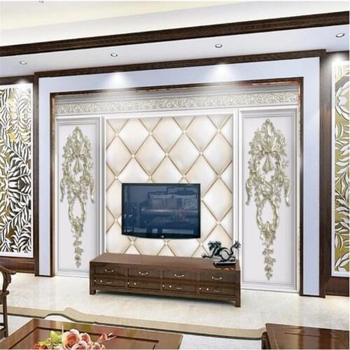 Milofi custom 3D wallpaper wall painting white plaster line European relief leather soft package 3d TV background wall