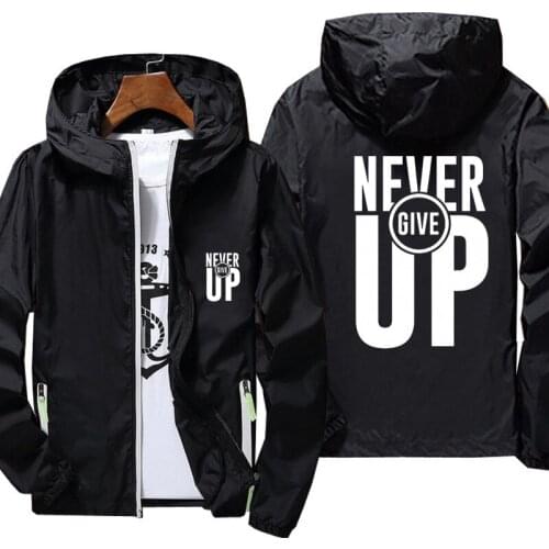 Mens Quick Dry Coat Never Give Up print Sunscreen Waterproof UV Women thin Outwear Ultra-Light Windbreake Jacket