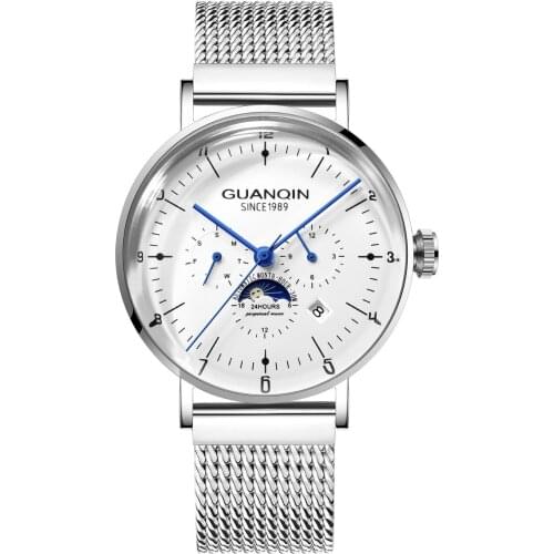 Guanqin Top Brand Luxury Men Watches Automatic Black Watch Men Stainless Steel Waterproof Business Sport Mechanical Wristwatch