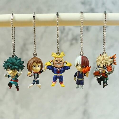 My Hero Academia Midoriya Bakugou Todoroki All Might Uraraka Mini Q Version Pendants Figures Toys Dolls 5pcs/set