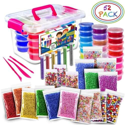 52Pack/Lot Fluffy Slime Kit 24 Color Slime Supplies Gifts for kids DIY Kit Sensory Play Stress Relief Toy Stretchy Soft for Kids